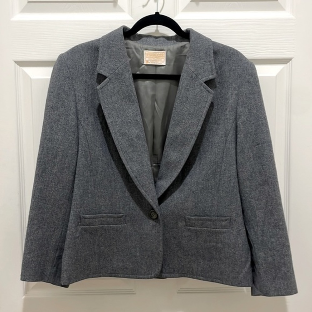 Vintage Pendleton Gray Wool Single Button Lined Blazer Jacket